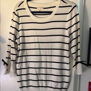 Maison Jules Cream and Black Striped Top